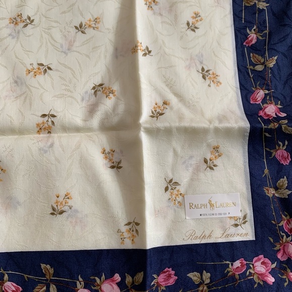 Floral Print Scarf / handkerchief cotton with Navy Border - Picture 7 of 8